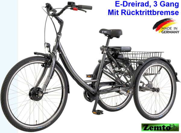 Elektro Dreirad Lano mit Rücktrittbremse, 3 Gang, Alltagstauglich, robust gebaut